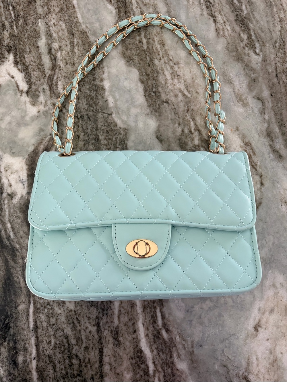 Quilted Tiffany Blue Leather Chain Shoulder Bag